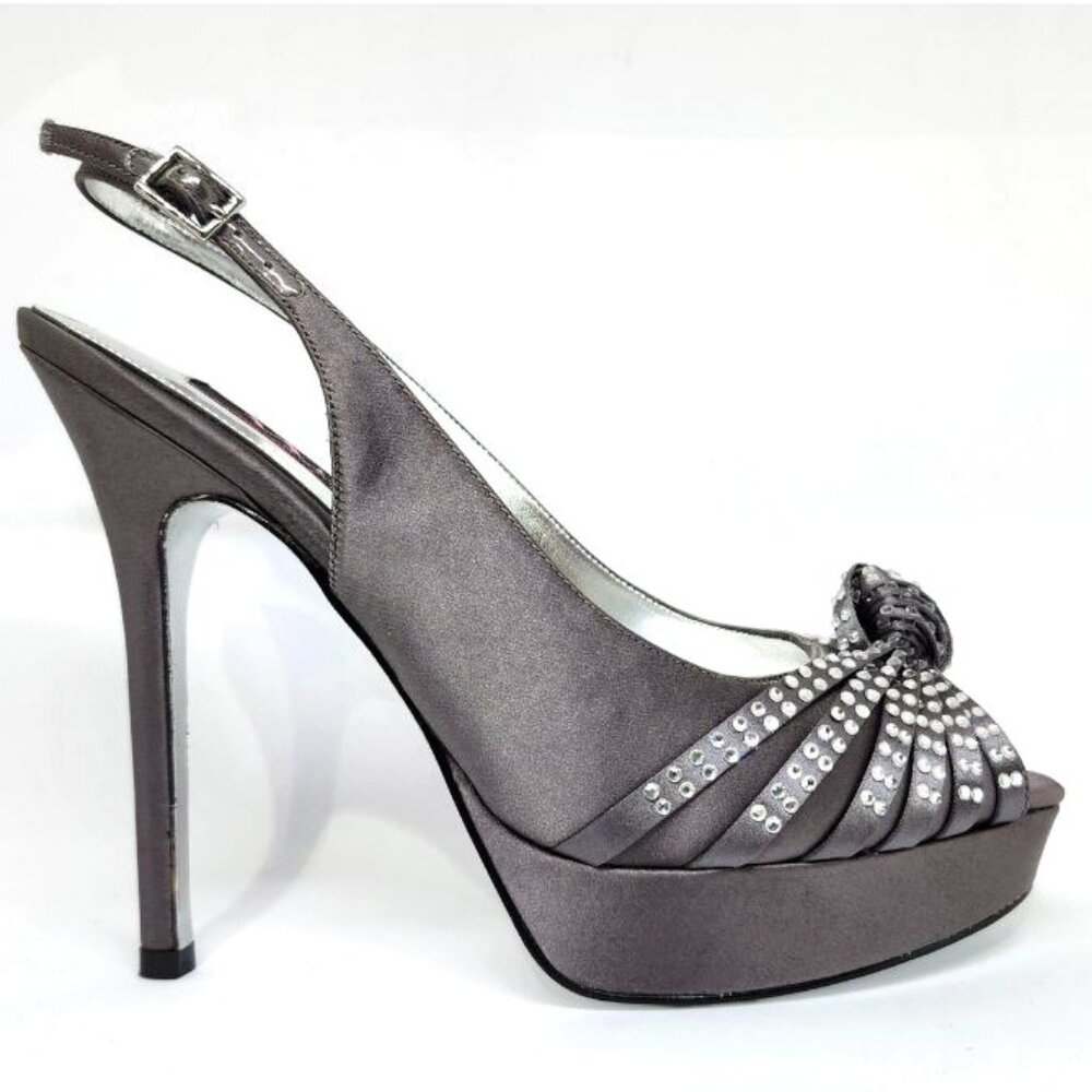 Nina Women's Silver Open Toe High-Heel W/Silver Rhinestones Size 9 & 9.5
